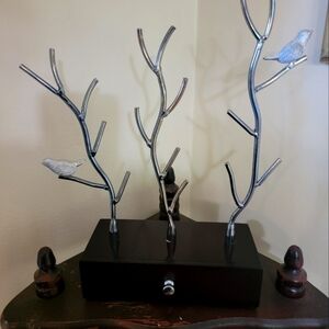 Wood and pewter jewelry holder eith drawer